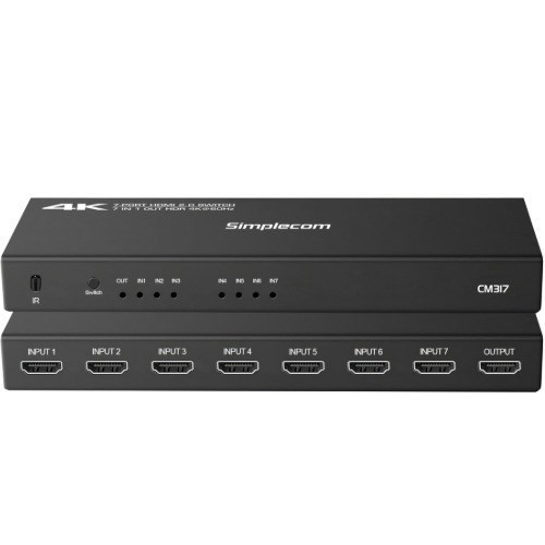 Simplecom CM317 7-Port Hdmi 2.0 Switch With Remote 7 In 1 Out Splitter HDCP 2.2 4K@60Hz