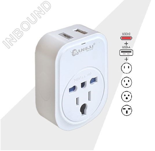 Generic Sansai Usb Travel Adaptor Usb A + C 2xUSB Charging Outlets 100-240Vac 10A 2400W Compatible With Plugs From Many Countries