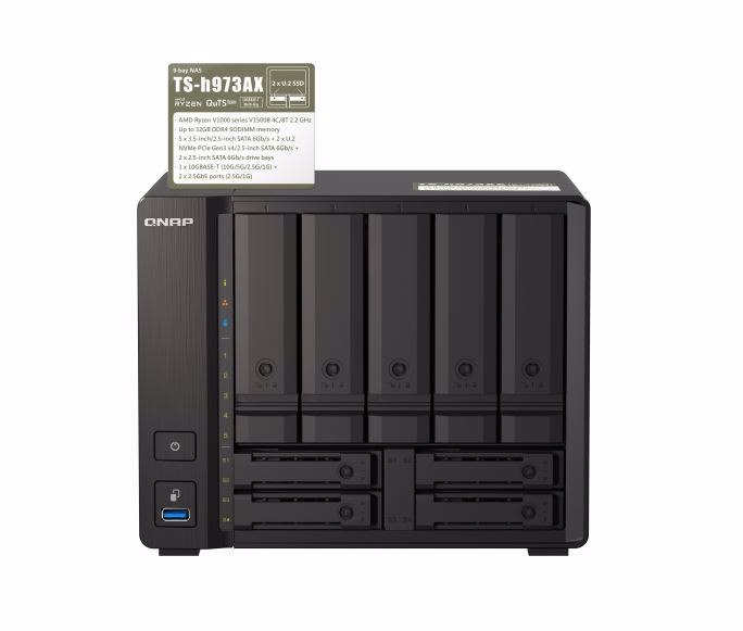 Qnap Ts-H973ax-32G,9 Bay Nas(No Disk),Ryzen V1000,32GB,2.5GbE(2),10GbE (1),3YR WTY