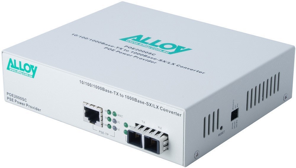 Alloy Poe3000st 10/100/1000Base-T PoE+ RJ-45 To 1000Base-SX Multimode (ST) Converter. Wavelength: 850NM. Max. Range 550M