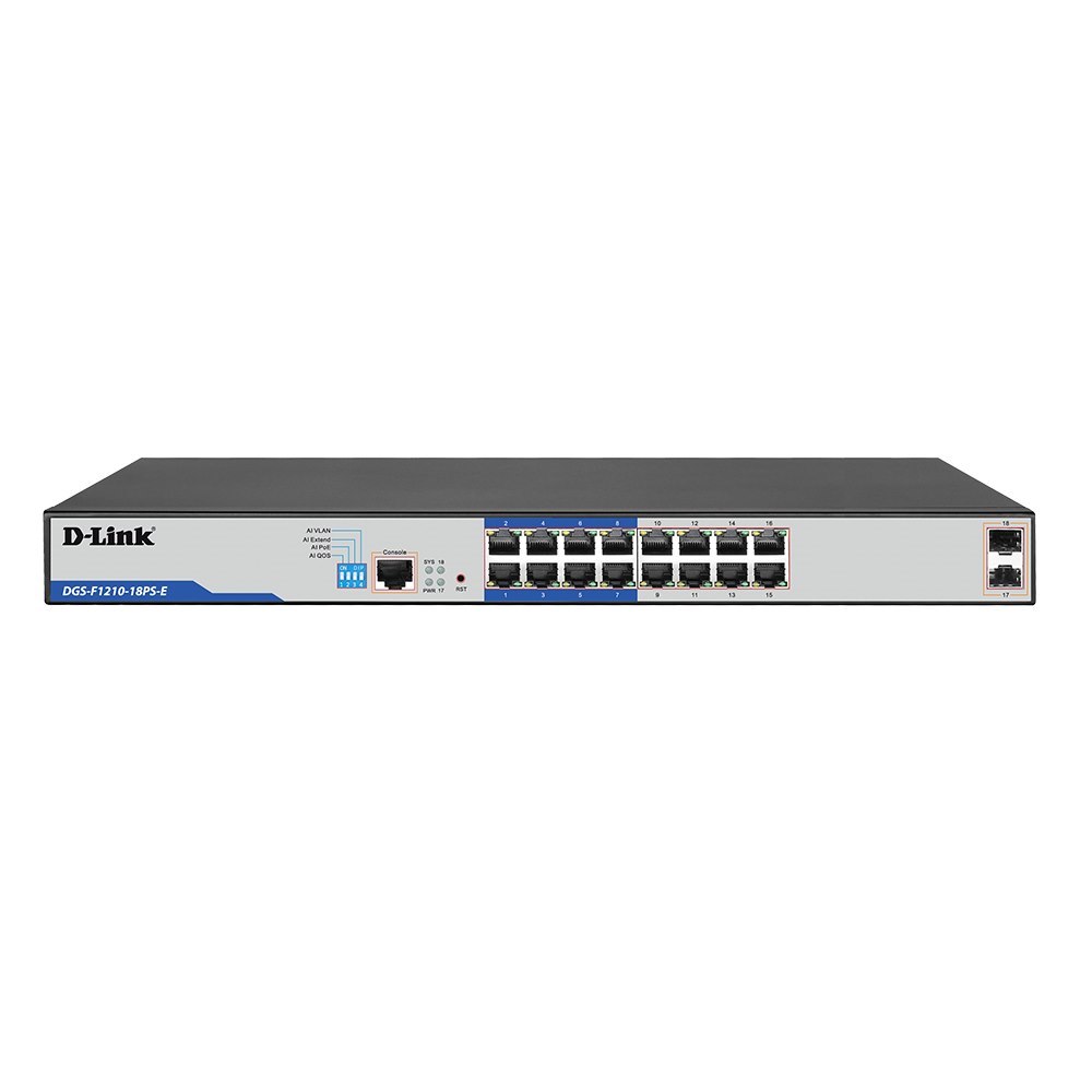 D-Link | Dgs-F1210-18Ps-E | 18 Port Gigabit Smart Managed PoE+ Switch With 16 PoE+ Ports (8 Long Reach 250M)