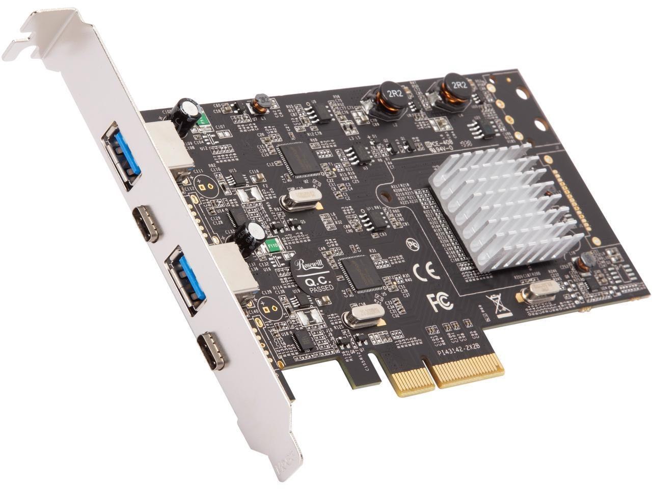 Rosewill RC-20002 4 Ports Pci Express Expansion Card/Adapter 10Gbps Pci Express 2.0 X4 (5.0 GT/s) 2 X Usb 3.2 Gen 2 Type-C Female Ports
