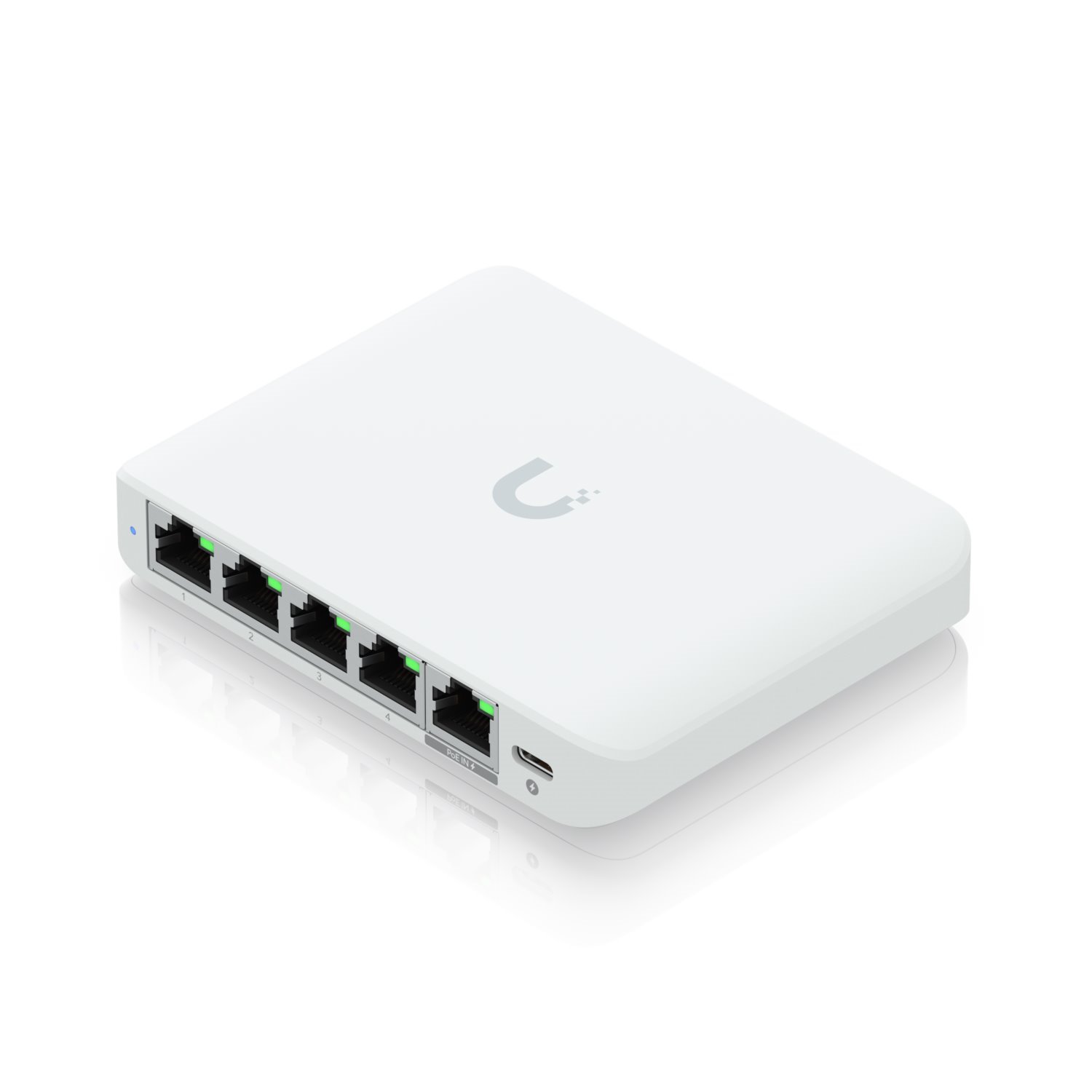 Ubiquiti | USW-Flex-2.5G-5 | UniFi Compact 5 Port Gigabit Desktop Switch, 4 X 2.5 GbE Ports, 1 X 2.5 GbE PoE Input Port For Power