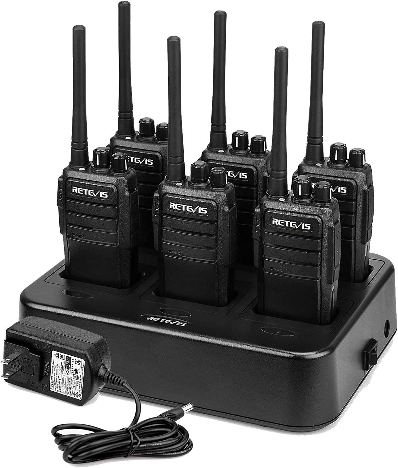 Retevis RT21 2 Way Radio Long Range, Walkie Talkies for Adults, Heavy Duty Rechargeable Two Way Radios with Six-Way Charger, for Manufacturing Education Government(6 Pack)
