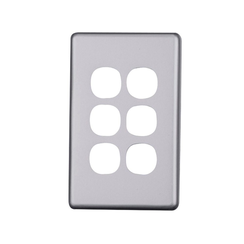 4Cabling 4C | Elegant 6 Gang Aluminium Cover Plate | Silver Matte