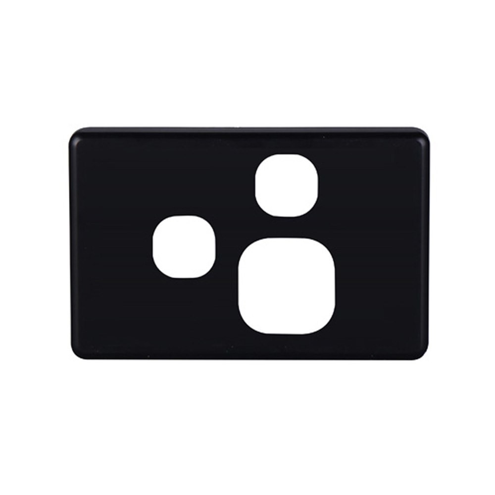 4Cabling 4C | Classic Single Power Point Switch Cover Plate With Extra | Horizontal | Black