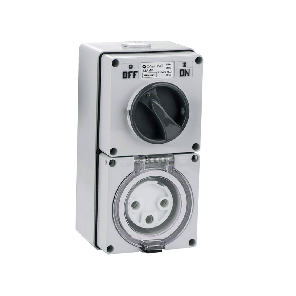 4Cabling 4C | Combination Switched Socket 3 Round Pin Ip66 250V 32A