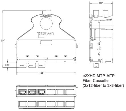 Leviton - E2xhd Engage MTP Cassette, (0.50dB), 24 Core, Om4, LC Shuttered (Heather Violet) To 2X12-Fiber MTP (Male), Universal Polarity, Black Latch