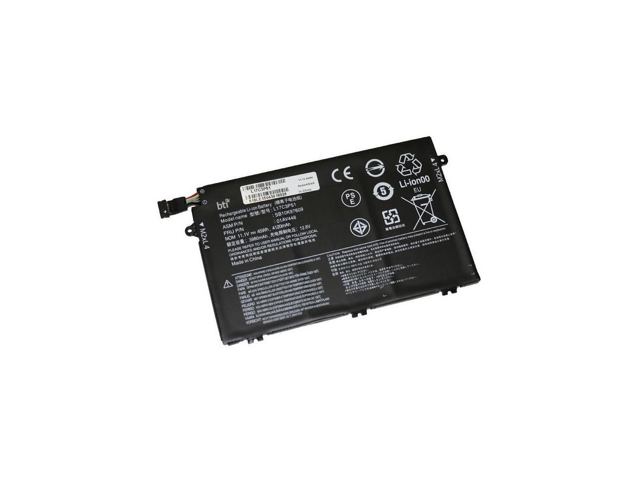 BTI L17C3P51-BTI 11.1V 45WHR LI-ION BATTERY 01AV445, 5B10W13887, L17C3P51, L17M3P52, SB10K97608, 01AV446, 5B10W13888, L17L3951, SB10K79606, SB10K97609, 01AV447, 5B10W13889, L17L3P51, SB10K97606, 01AV448, 5B10W13890, L17M3P51, SB10K97607 THINKPAD E14, THINKPAD E15, THINKPAD E480, THINKPAD E485, THINKPAD E490, THINKPAD E495, THINKPAD E580, THINKPAD E585, THINKPAD E590, THINKPAD E595
