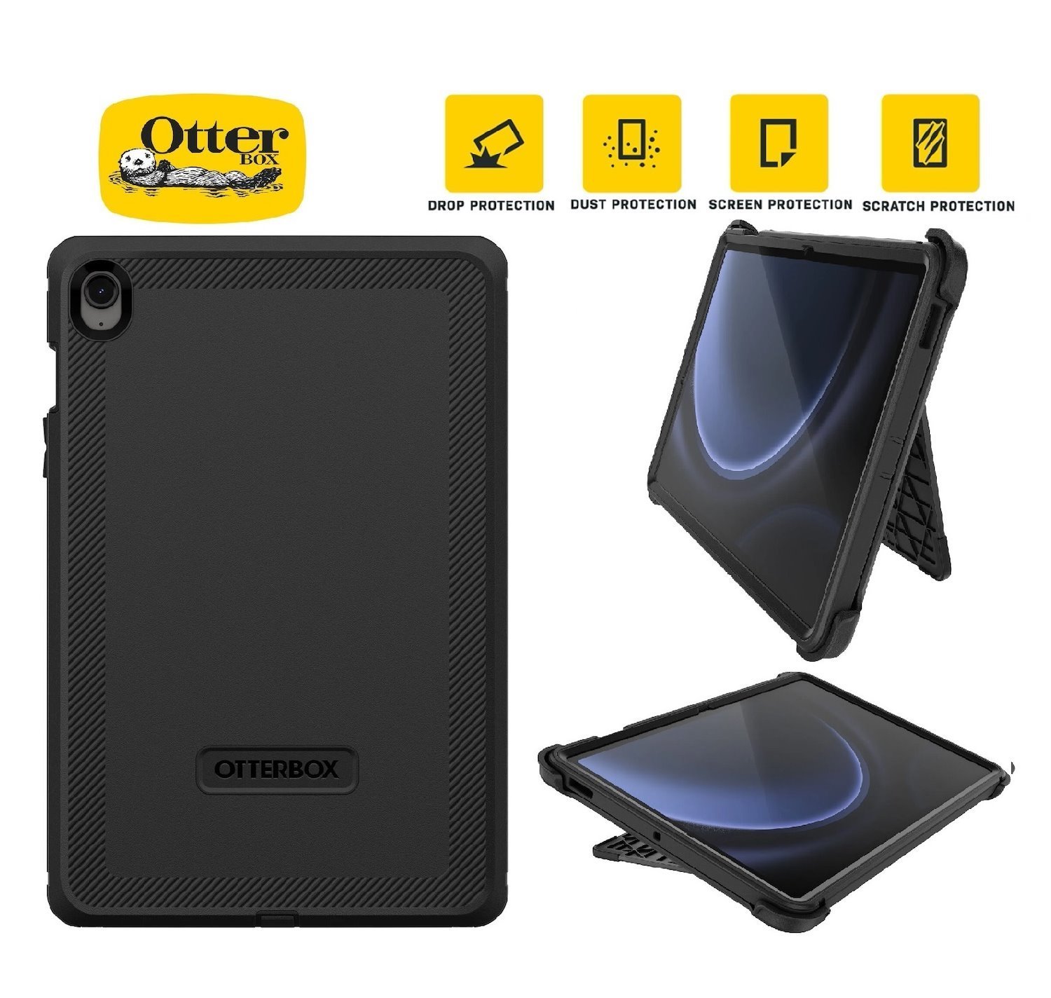 OtterBox Defender Samsung Galaxy Tab S9 Fe (10.9') Case Black ProPack - (77-95042), Drop+ 2X Military Standard, Multi-Layer, Built-In Screen Protector