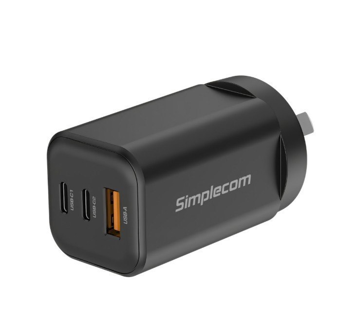 Simplecom Cu365 3-Port PD 65W GaN Wall Charger Dual Usb-C + Usb-A For Phone Laptop