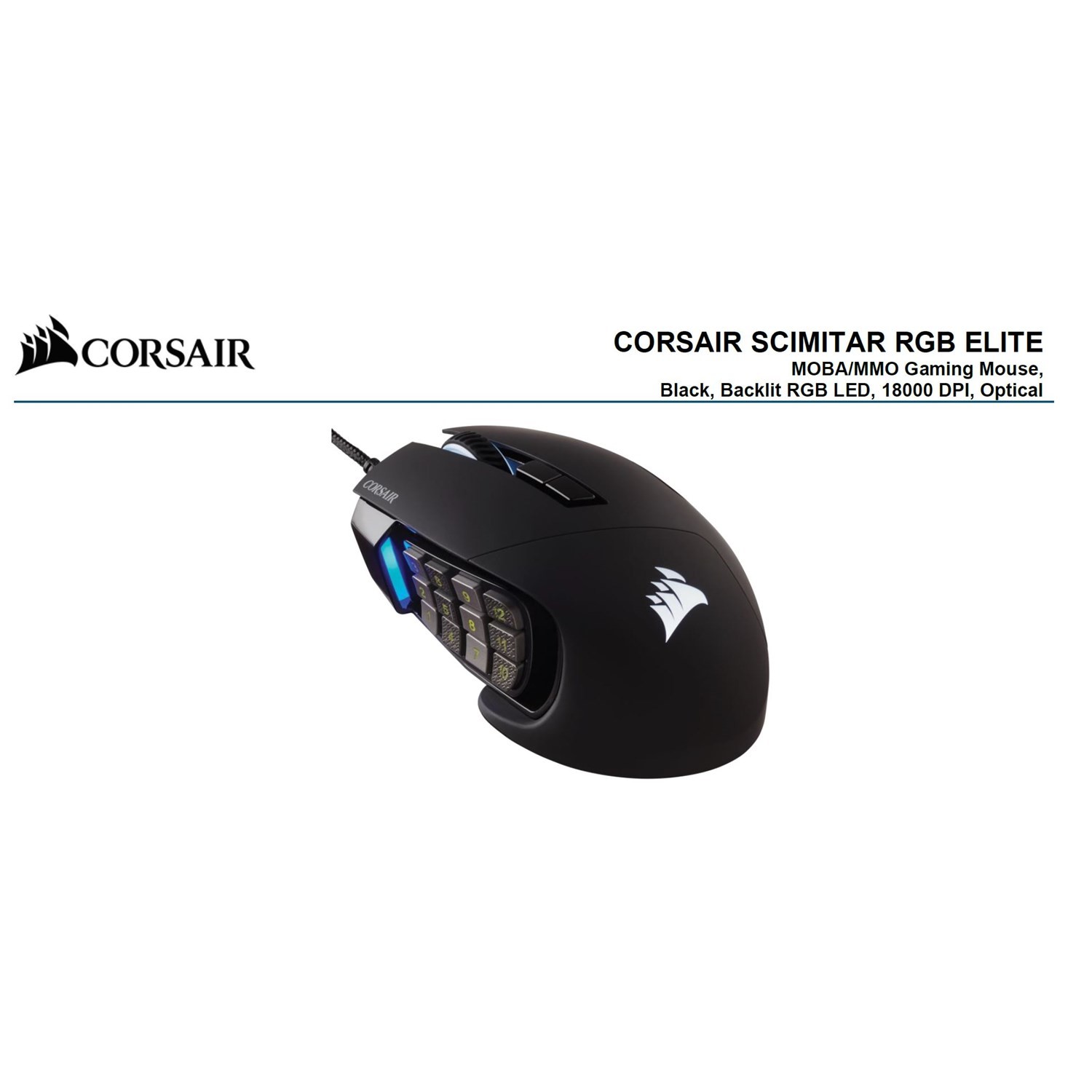 Corsair Scimitar RGB Elite Black Gaming Mice, 17 Programmable Buttons, 18,000 Dpi. Nda Jan 24