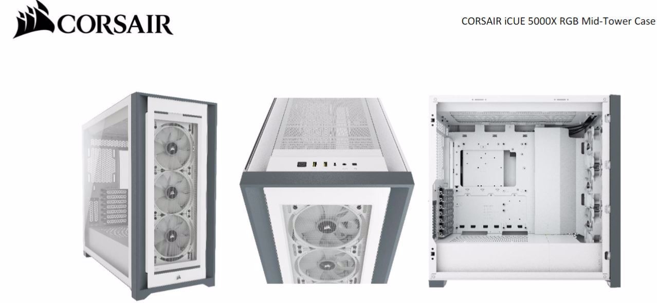 Corsair Icue 5000X RGB Tempered Glass Mid-Tower Smart Case, White