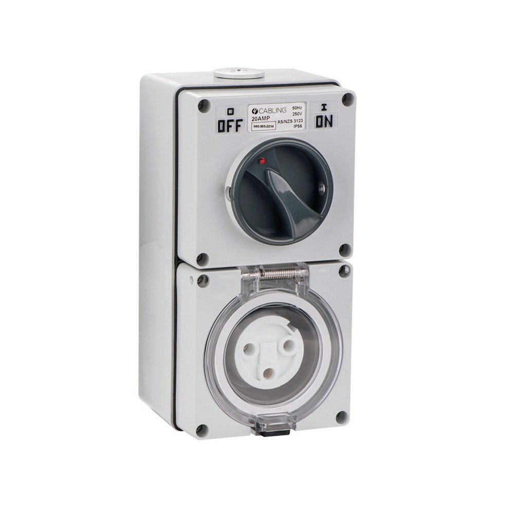 4Cabling 4C | Combination Switched Socket 3 Round Pin Ip66 250V 20A