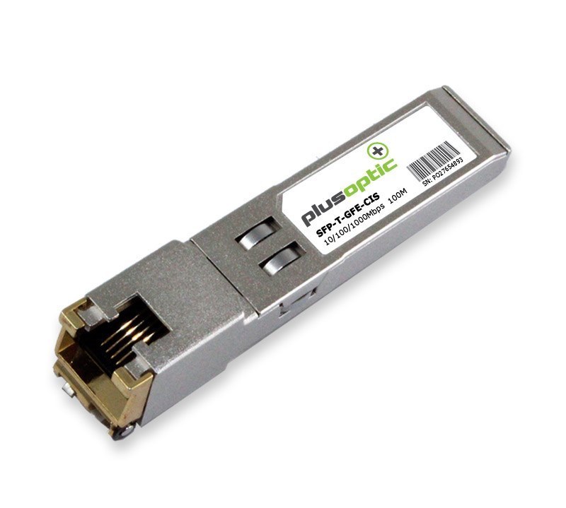 PlusOptic Cisco Compatible (Sfp-Gfe-T) 10/100/1000Mbps, Copper SFP, 100M Transceiver, RJ-45 Connector For Copper | Plusoptic Sfp-T-Gfe-Cis