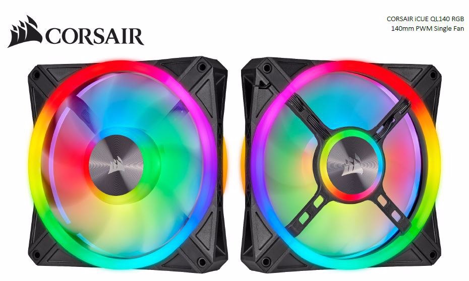 Corsair QL140 RGB, Icue, 140MM RGB Led PWM Fan 26dBA, 50.2 CFM, Single Pack