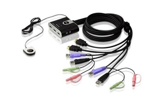 Aten Petite 2 Port Usb Hdmi KVM Switch With Audio And Remote Port Selector - 1.2M Cables Built In