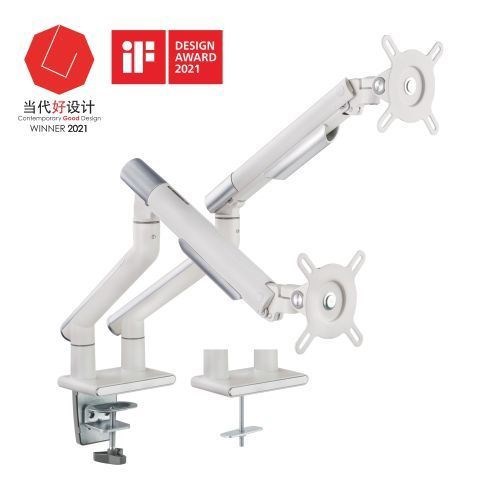 Brateck Dual Monitor Premium Slim Aluminum Spring-Assisted Monitor Arm Fix Most 17'-32' Monitor Up To 9KG Per Screen Vesa 75X75/100X100 (White)