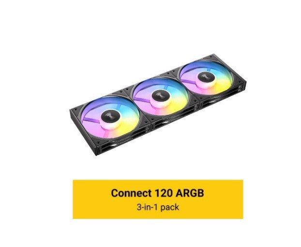 Antec Connect C120 Argb Black Performance 120MM 4-Pin PWM | Led: 3-Pin Vibration Absorbing And Anti-Noise Pads Easy Assemble 3Pack Case Fans