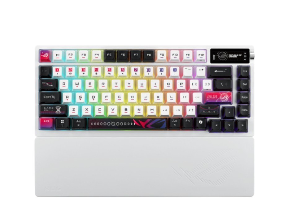 Asus Rog Azoth X Snow Switch Rog NX V2 Mechanical Switches, Dye-Sublimated, Semi-Translucent Keycaps, Metal Top Cover, Gasket Mount