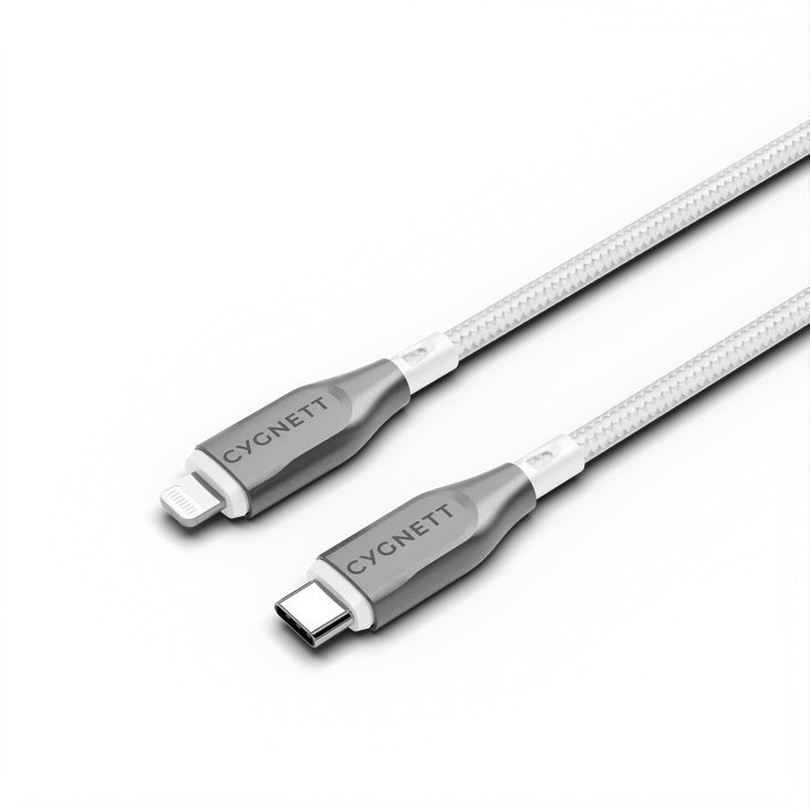 Cygnett Armoured Lightning To Usb-C (2.0) Cable (1M) -White(CY4668PCCCL),30W,Braided, 480Mbps Transfer, Fast Charge iPhone/iPad, MFi, 5 Years Warranty