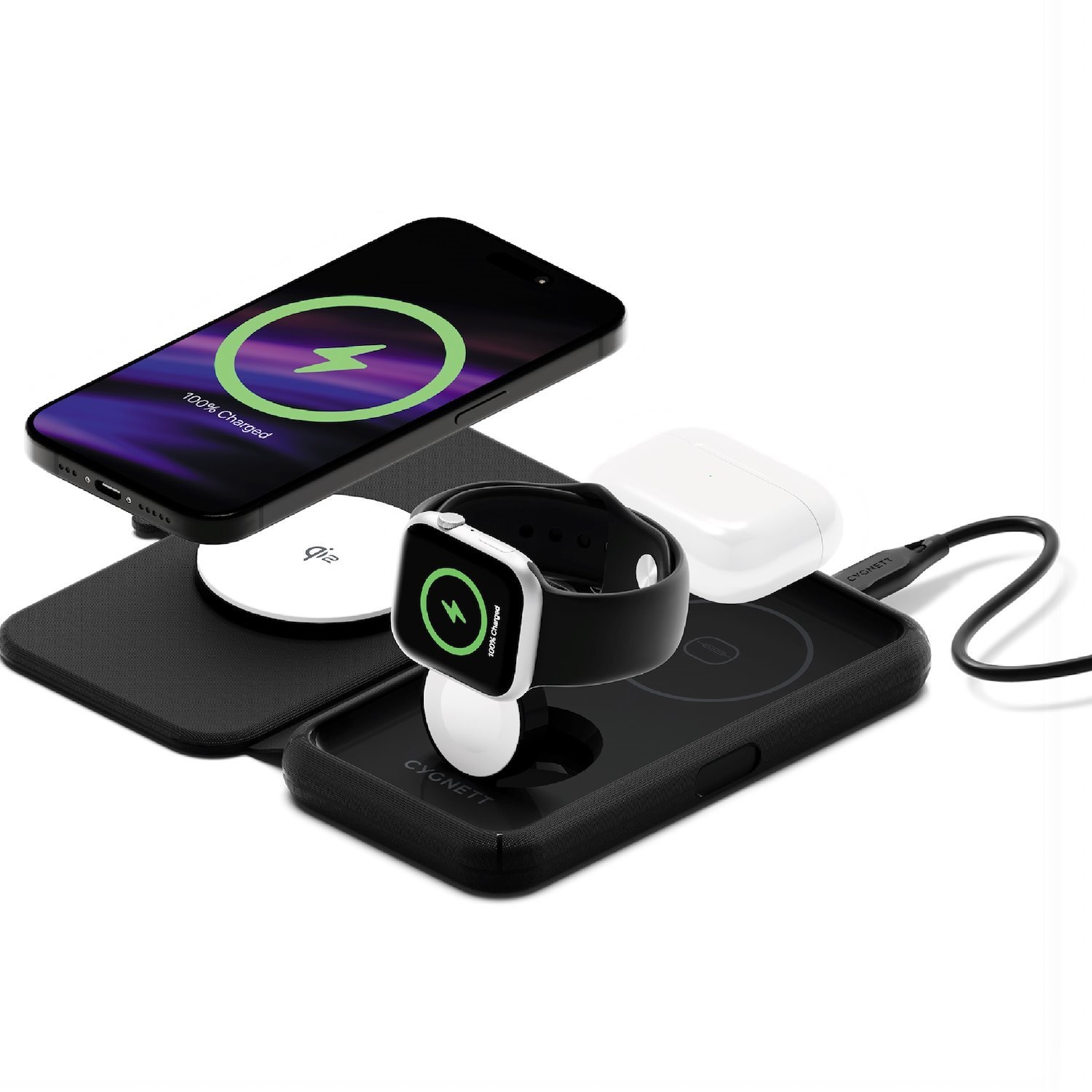 Cygnett MagTravel 15W 2-In-1 Wireless Charger - BlacK (Cy5138wirde), MagSafe & Qi2 Compatible,1M Usb-C Cable, Perfect For Travel, 2 Years Warranty