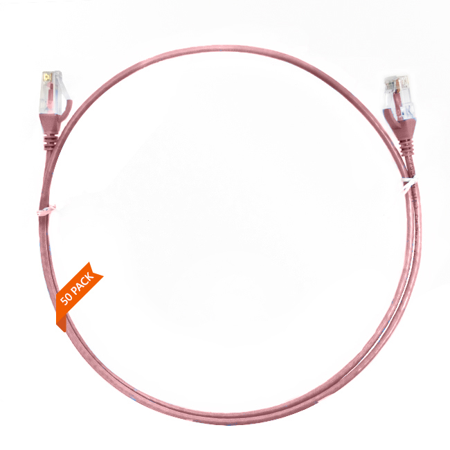 4Cabling 0.15M Cat 6 Ultra Thin LSZH Pack Of 50 Ethernet Network Cable. Pink