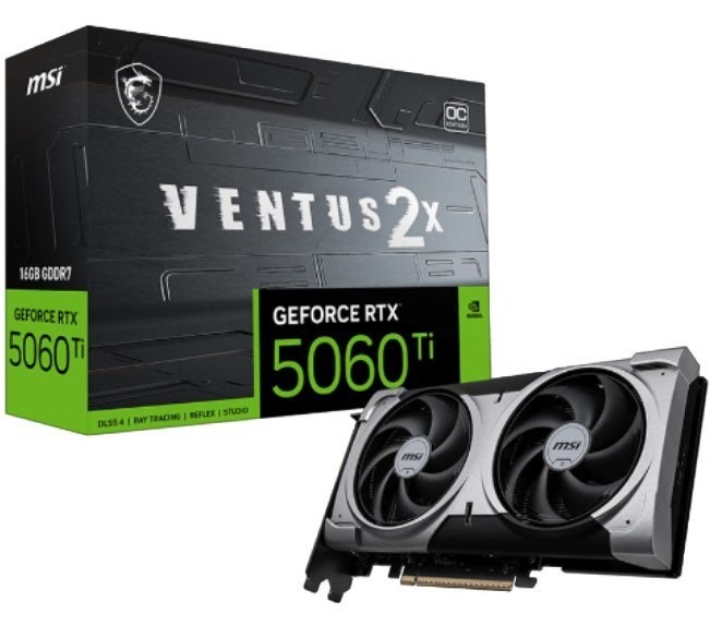 Msi nVidia GeForce RTX™ 5060 Ti 16G Ventus 2X Oc Plus, Boost: 2482 MHz, Cuda 8960 Units, 16GB GDDR7, Hdmi™ X 1 (Embargo)