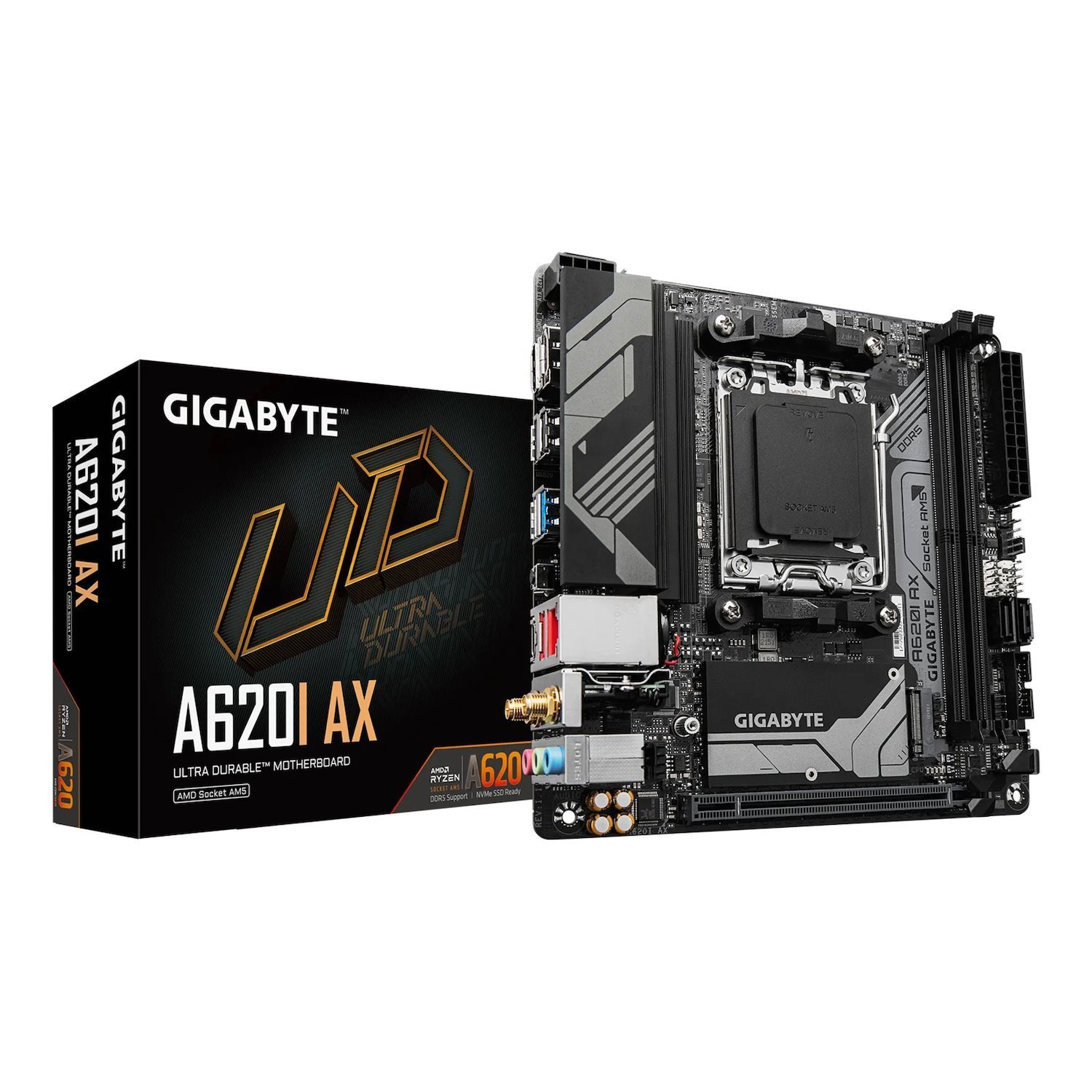Gigabyte M/B A620i Ax 1.0, Amd Am5, 2 X DDR5 Up To 128 GB, 1 X Hdmi, 1 X Pci Express X16, 1 X M.2, 2 X Sata, 4X Usb 3.2