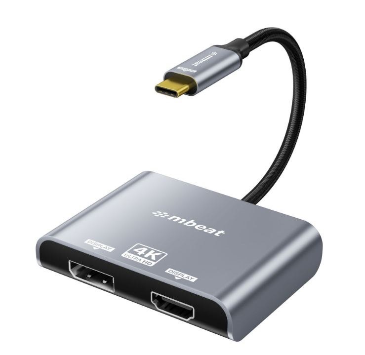 Mbeat Tough Link Usb-C To Dp&Hdmi Dual 4K/60Hz MST Adapter 4K (3840X2160) @ 60Hz, 4K (3840X2160) @ 30Hz, 2K (2560X1440) @ 60Hz - Space Grey