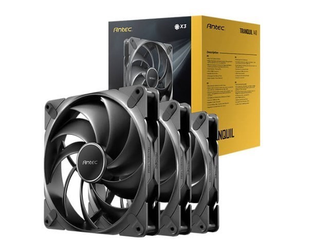 Antec Tranquil140, PWM, 2000RPM, 59.23CFM, 2.46mmH₂O, 4 Pin PWM Connector, 140MM X 25MM Performance Case Fan, Tranquil Series 3 Pack(LS)