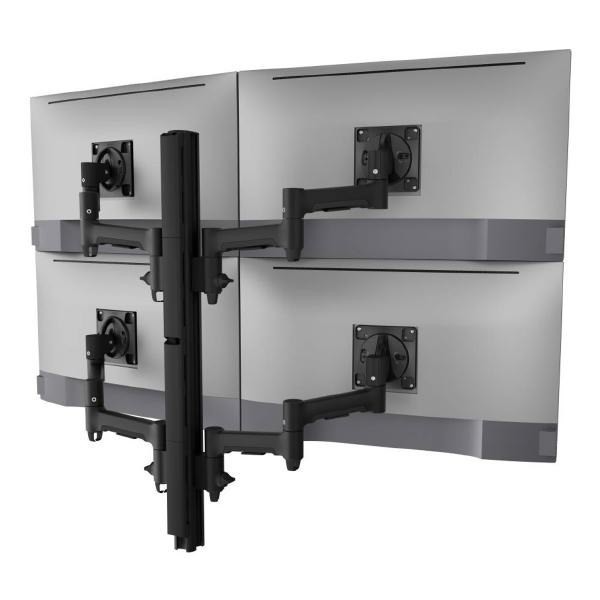 Atdec Awms-4-4675 Quad 460MM Monitor Arms On 750MM Post. 12KG Flat Screens, 10KG Curved Screens, Grommet Clamp Desk Fixing, Black