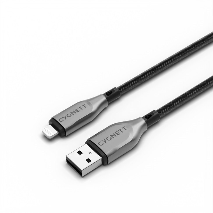 Cygnett Armoured Lightning To Usb-A (2.0)1M Cable- Black(CY4658PCCAL), 2.5A/12W,Braided,480Mbps Transfer,Turbo Charge iPhone/iPad,MFi, 5Years Warranty
