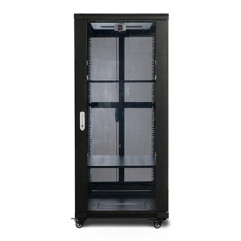 Serveredge 27Ru Fully Assembled Free Standing Server Cabinet - 600W X 600D X 1387H. Includes Front Glass Door Dual Rear Mesh Doors 1 X 6Way Pdu 1 X 2 Fan Unit 2 X Shelves L- Shaped Rails 40 X Cage Nut