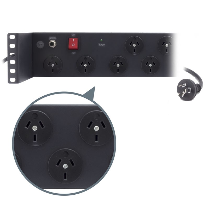 Serveredge 2Ru Basic 10 Port Pdu (10) 3 Pin Aus Gpo Output (1) 3 Pin Aus Plug Input 10A 240V W/ Recessed Brackets
