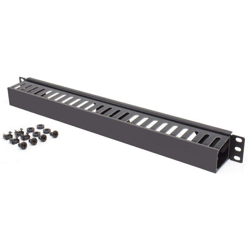 Serveredge 1Ru Horizontal 24 Slots Cable Management Rail - Metal Body Metal Fingers & Metal Cover & Rear Entry Holes