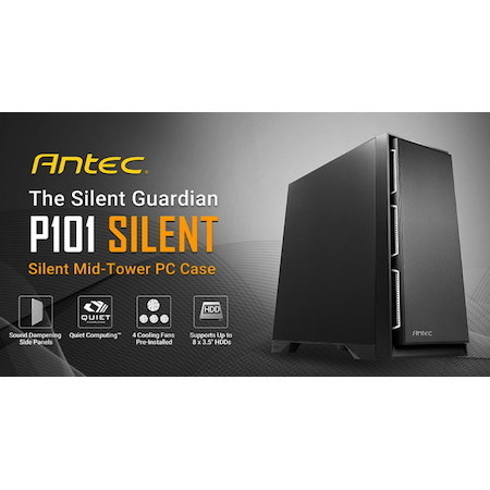 Antec P101 Silent Atx, E-Atx Case, 1X 5.25', 2X 2.5' SSD, 8X 3.5' HDD. Vga Up To 450MM, Cpu Height 180MM. Psu 290MM. Two Years Warranty