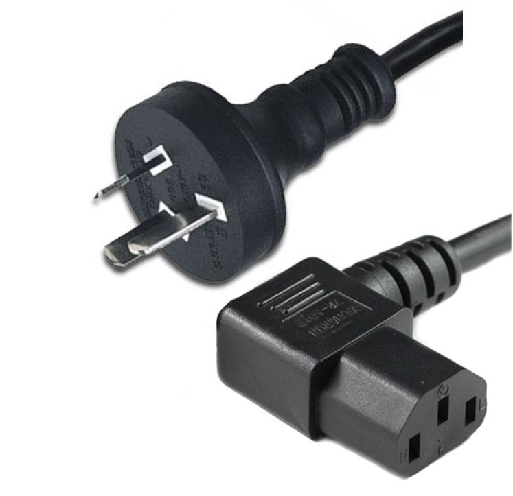 CM0NC180-SR - Extension Cable 10Amp Left Angled IEC C13 to Straight Aus 3Pin Plug, 2m Black