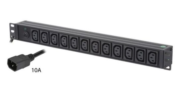 PDU 1RU HORIZONTAL POWER RAIL- (12x) IEC C13 PDU w/ C14 10A Plug