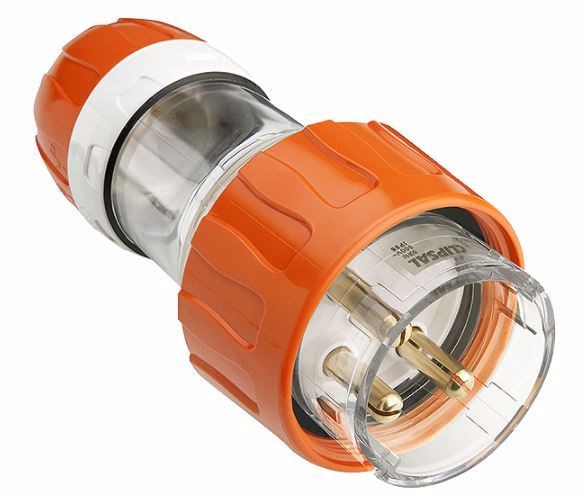 56P332-EO Clipsal Straight Plug IP66, 250V 32A - 3 Round Pins, Electric Orange