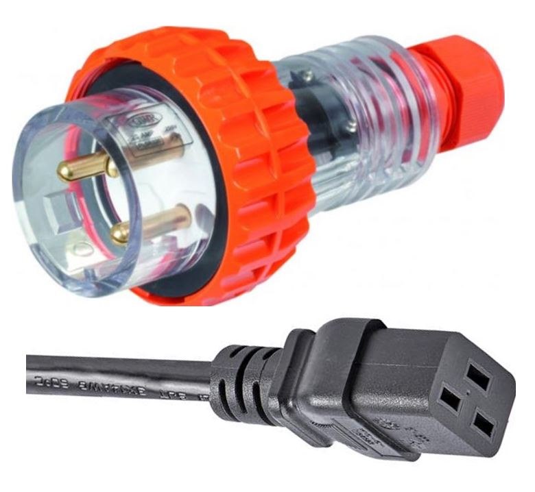 D320R19-300 - Input Power Cable 15A IEC C19 to 20A Captive Screw-Lock ROUND Pin Plug 3.0m