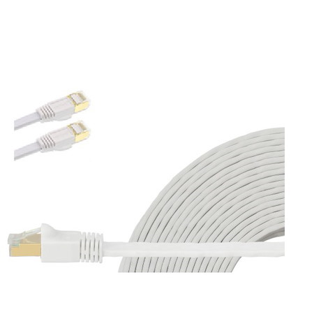 Edimax 1M White 40GbE Shielded Cat8 Network Cable - Flat 100% Oxygen-Free BAre Copper Core, Alum-Foil Shielding, Grounding Wire, Gold Plated RJ45