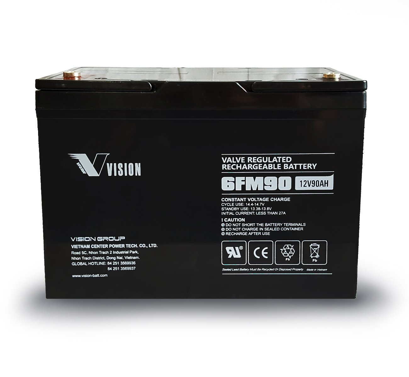 Vision Battery 6FM90T-X 12V 90 Ah FM Series (10 Year Design Life)