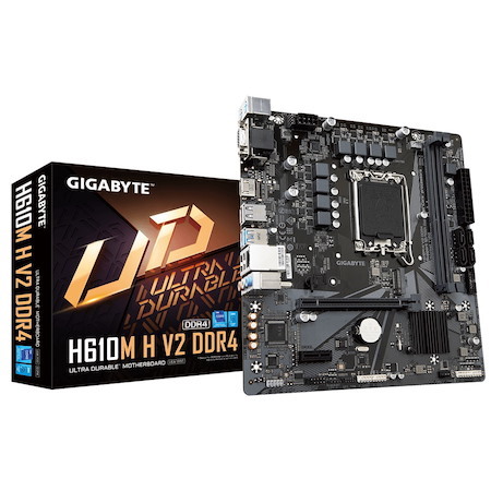 Gigabyte H610M H V2 DDR4 1.0 Lga 1700 Matx Motherboard, 2X DDR4 ~64GB, 1X Pci-E X16, 1X Pci-E X1, 1X M.2, 4X Sata, 2X Usb 3.2, 4X Usb 2.0