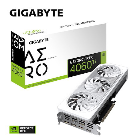 Gigabyte nVidia GeForce RTX 4060 Ti Aero Oc 8GD GDDR6 Video Card, Pci-E 4.0, 2580MHz Core Clock, 2X DP 1.4A, 1X Hdmi 2.1A