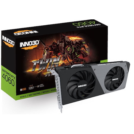 Inno3d nVidia Geforce RTX 4060 Twin X2 2460MHz / 17Gbps, 8G GDDR6, 3xDP+HDMI, 250X118X42MM