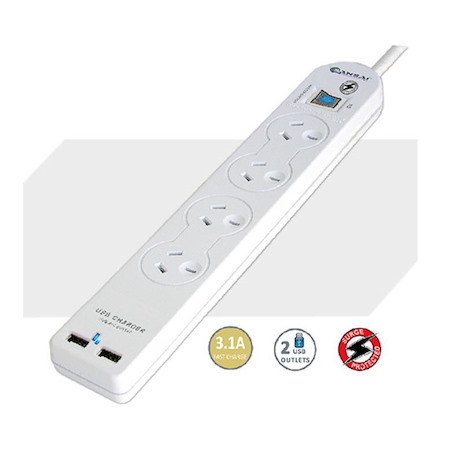 Generic Sansai 4 Way Basic Powerboard Usb Ax2 4 Outlets Master Switch Surge And Overload protection1M Length