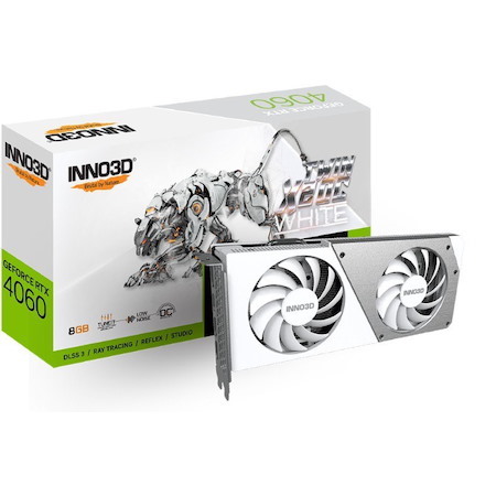 Inno3d nVidia GeForce RTX 4060 Twin Oc X2 White 8G GDDR6, 2490MHz Boost Clock, Ram 17Gbps, 3xDP+HDMI, 250X118X42MM (4060)