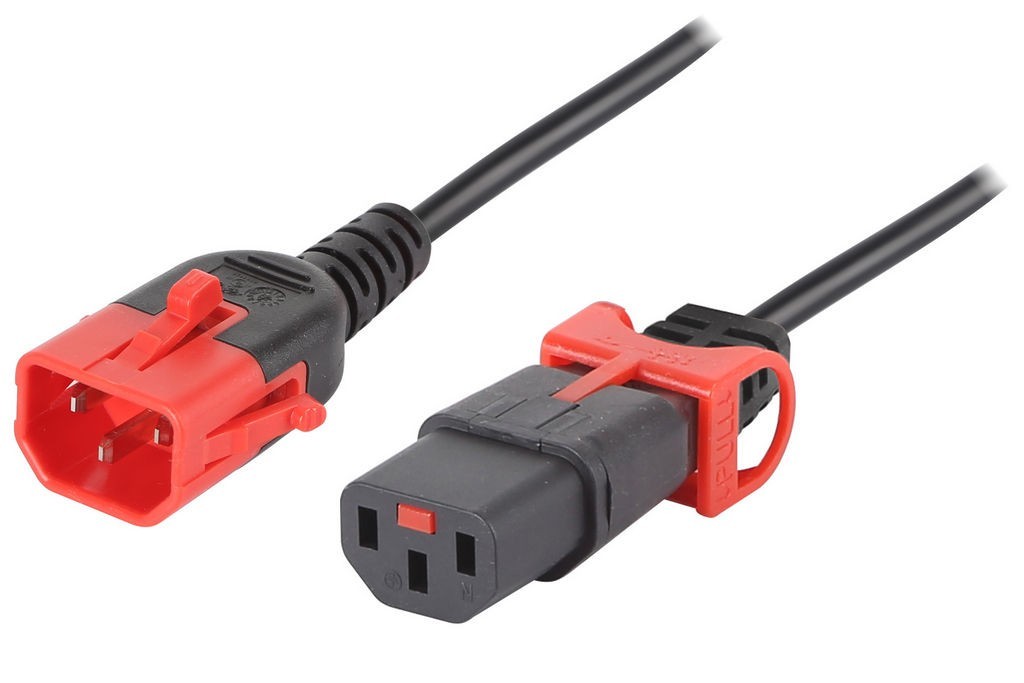 IEC LOCK dual lock 10amp Locking IEC C13 to Locking C14 Extension Power Cord 2m