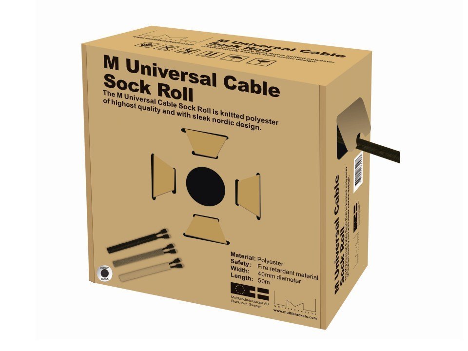 Multibrackets M Universal Cable Sock Roll 40 MM X 50 M - Kabelorganiserare - Svart
